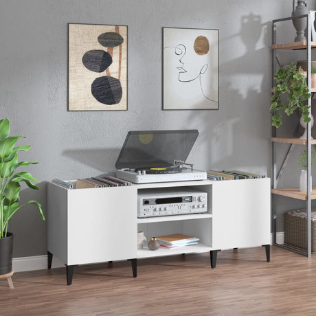 Record Cabinet White 121X38X48 Cm Engineered Wood