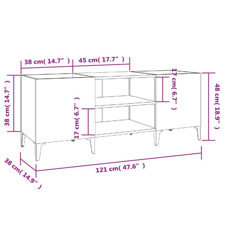 Record Cabinet High Gloss White 121X38X48 Cm Engineered Wood