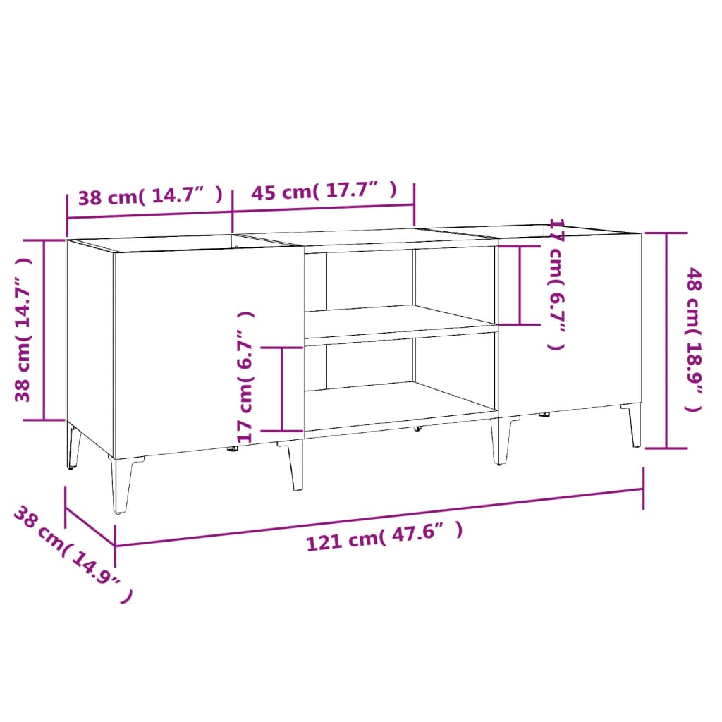 Record Cabinet Concrete Grey 121X38X48 Cm Engineered Wood
