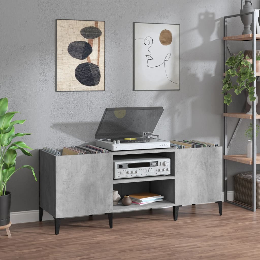 Record Cabinet Concrete Grey 121X38X48 Cm Engineered Wood