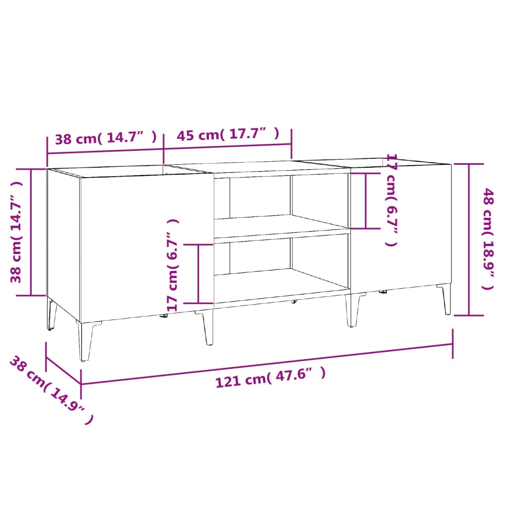 Record Cabinet Grey Sonoma 121X38X48 Cm Engineered Wood