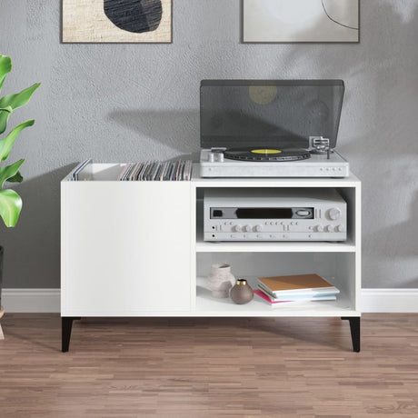 Record Cabinet High Gloss White 84.5X38X48 Cm Engineered Wood