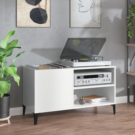 Record Cabinet High Gloss White 84.5X38X48 Cm Engineered Wood