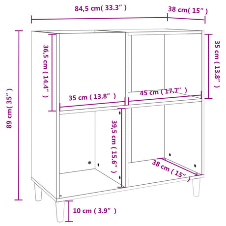 Record Cabinet Brown Oak 84.5X38X89 Cm Engineered Wood