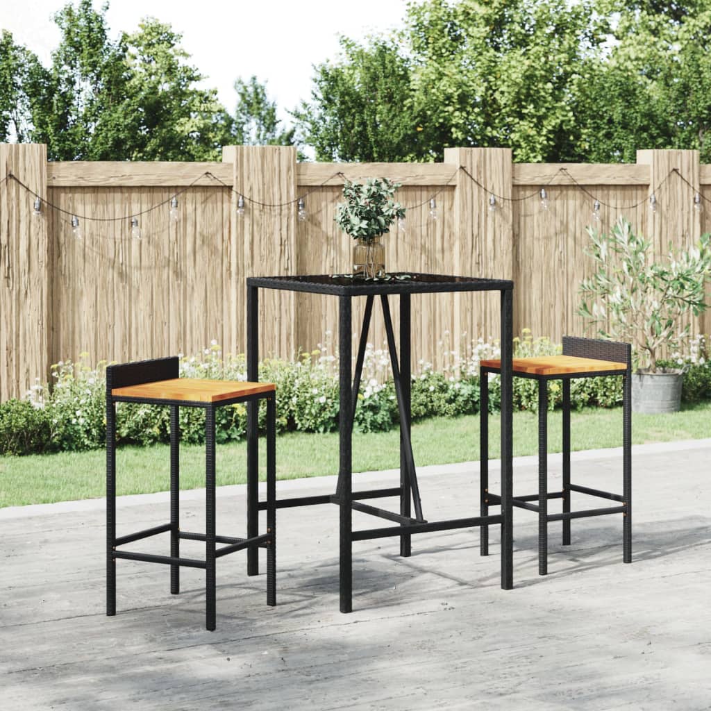 11 Piece Garden Bar Set Poly Rattan& Solid Wood Acacia