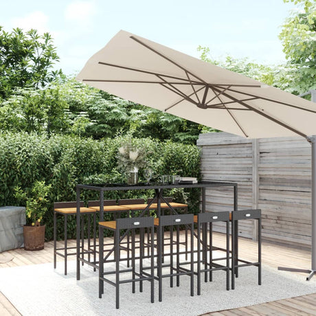 11 Piece Garden Bar Set Poly Rattan& Solid Wood Acacia