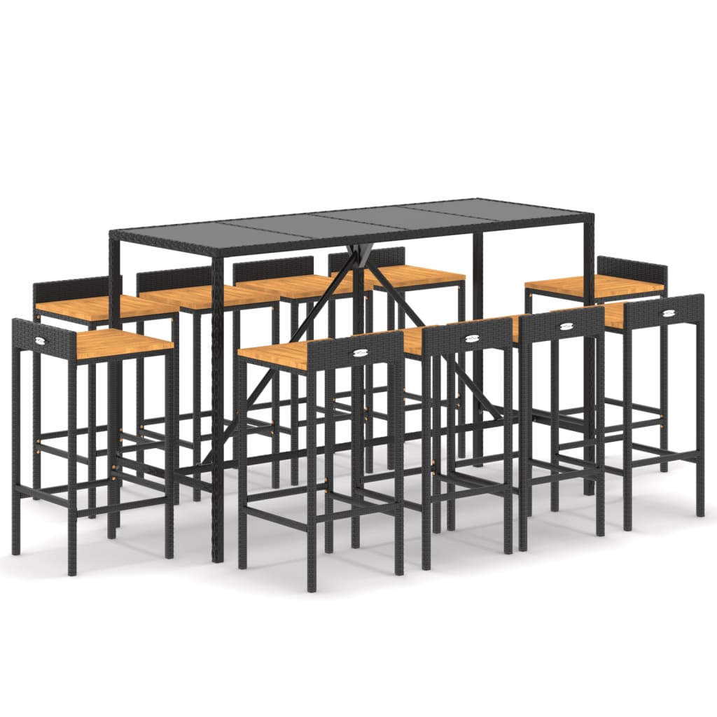 11 Piece Garden Bar Set Poly Rattan& Solid Wood Acacia