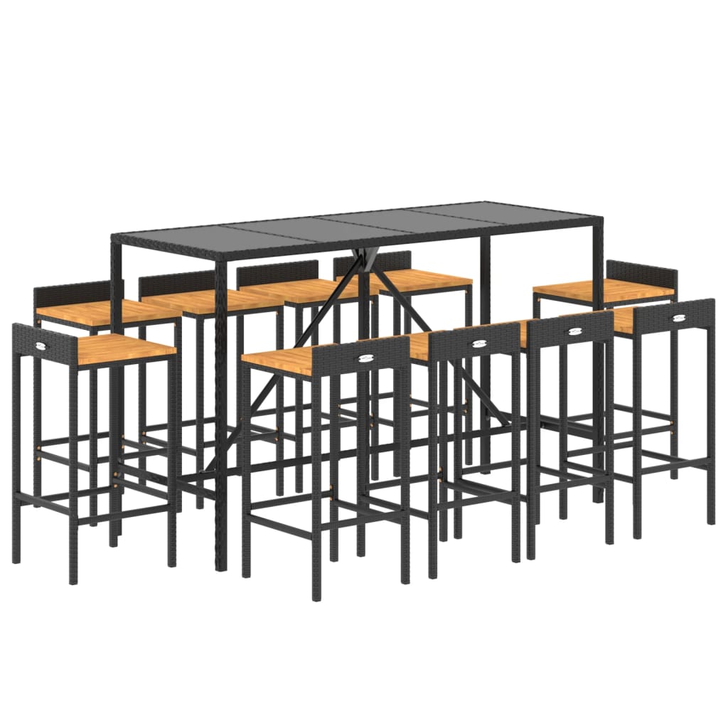 11 Piece Garden Bar Set Poly Rattan& Solid Wood Acacia