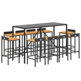 11 Piece Garden Bar Set Poly Rattan& Solid Wood Acacia