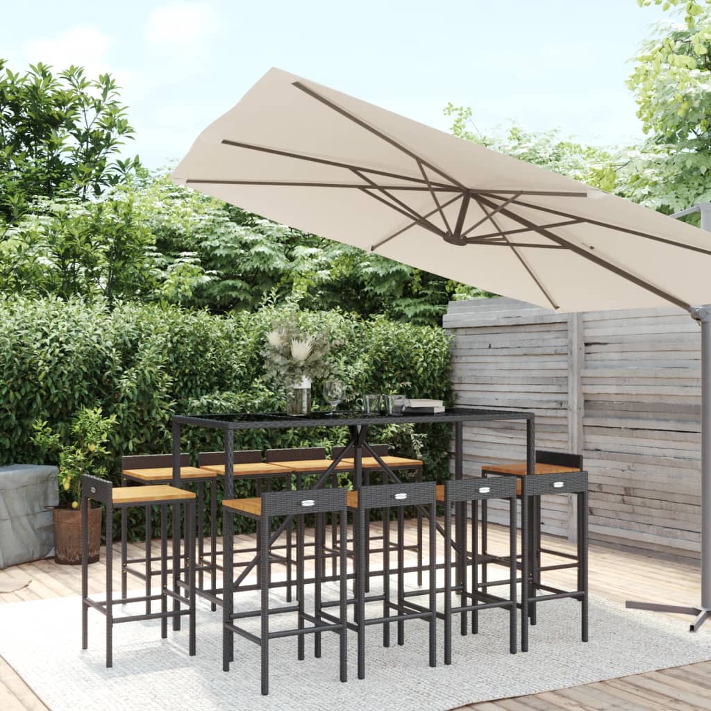 11 Piece Garden Bar Set Poly Rattan& Solid Wood Acacia
