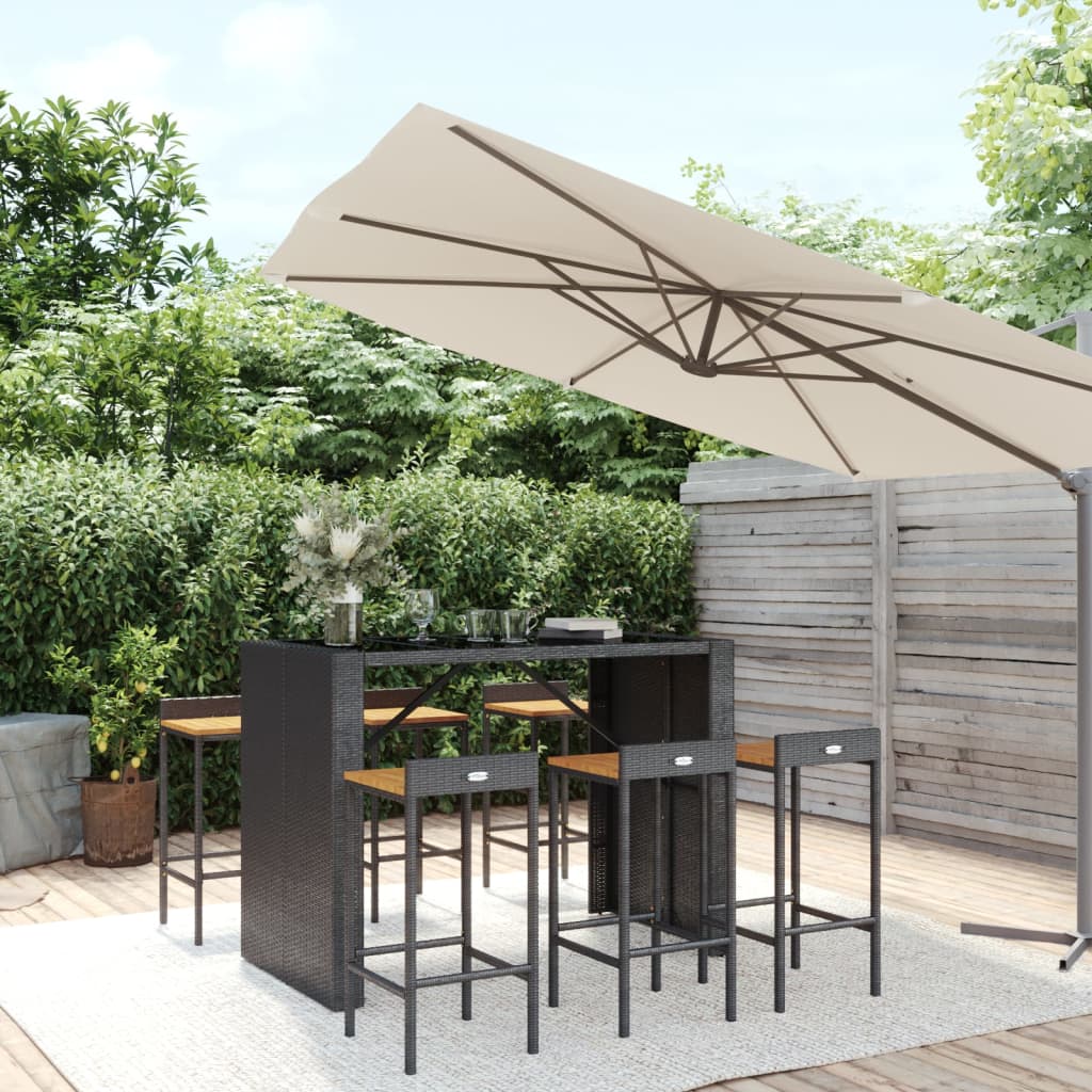 9 Piece Garden Bar Set Poly Rattan& Solid Wood Acacia