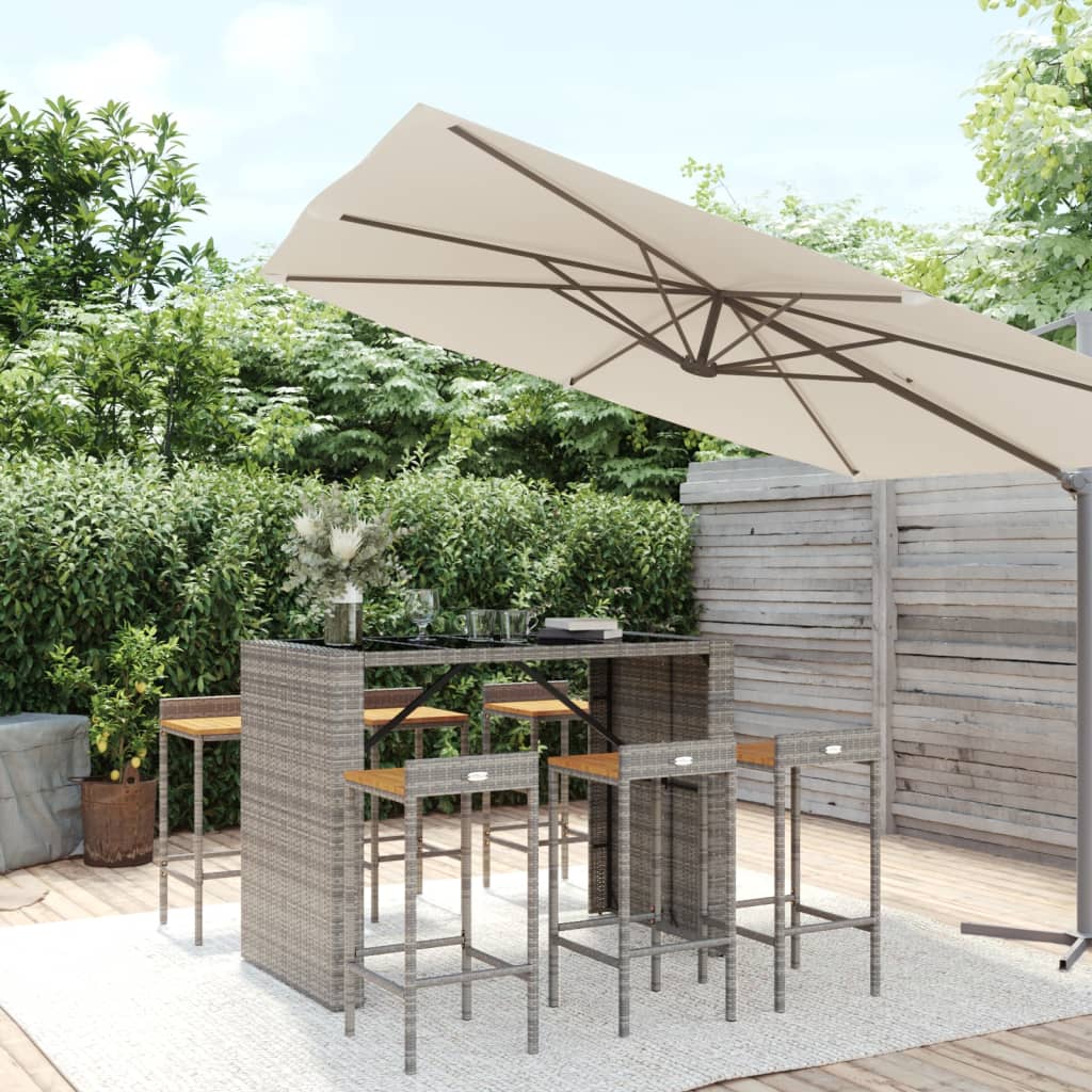 9 Piece Garden Bar Set Poly Rattan& Solid Wood Acacia