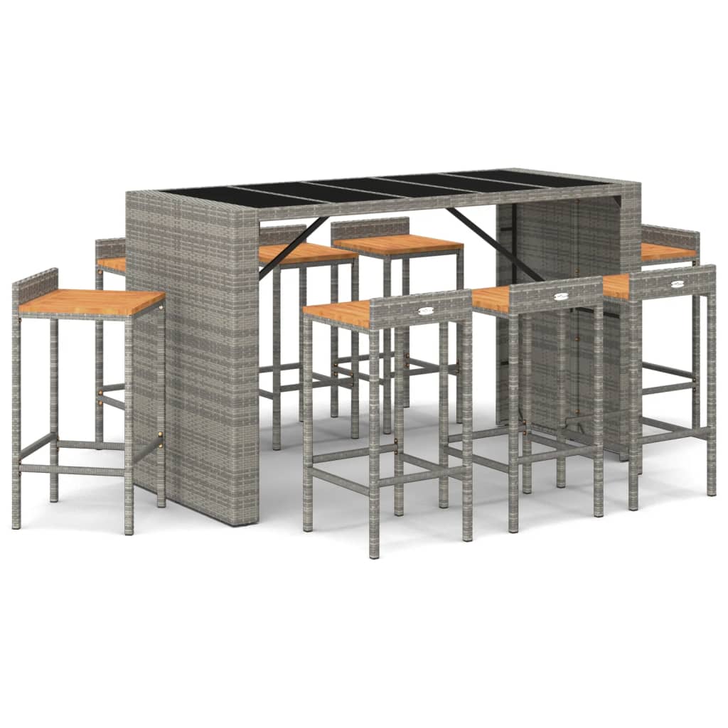 9 Piece Garden Bar Set Poly Rattan& Solid Wood Acacia