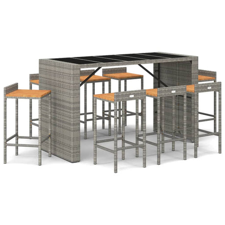 9 Piece Garden Bar Set Poly Rattan& Solid Wood Acacia
