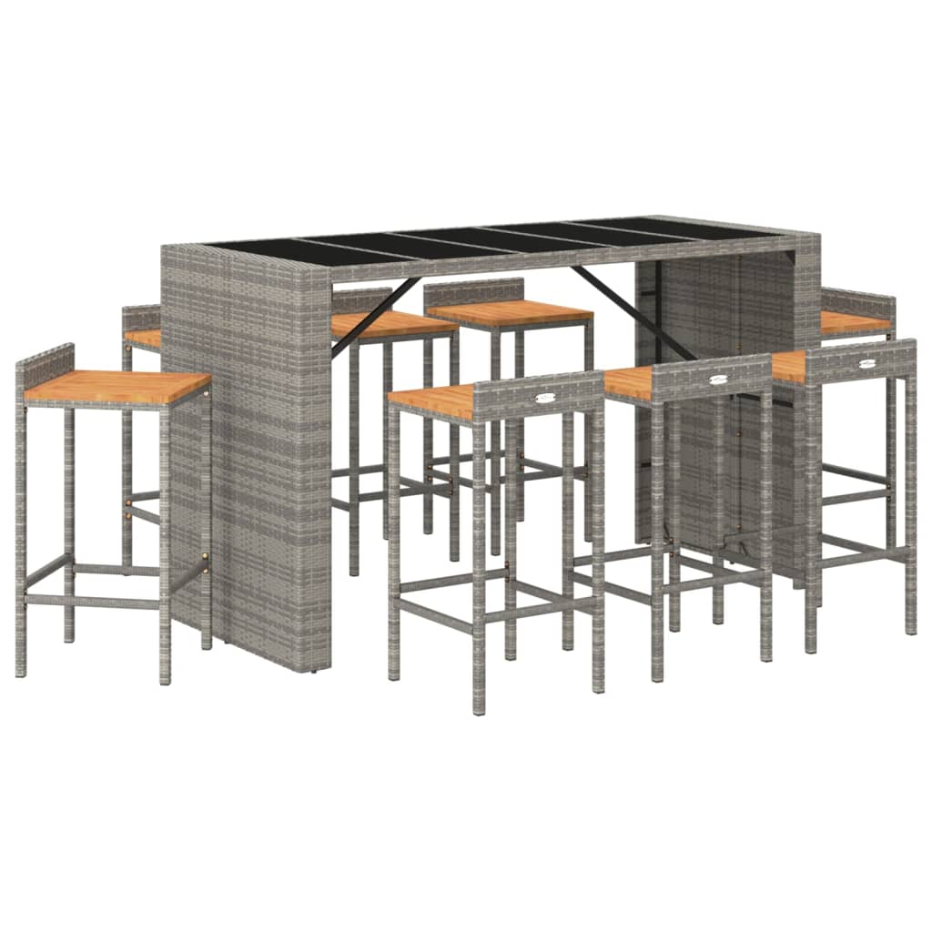 9 Piece Garden Bar Set Poly Rattan& Solid Wood Acacia