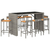 9 Piece Garden Bar Set Poly Rattan& Solid Wood Acacia