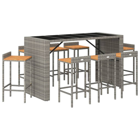 9 Piece Garden Bar Set Poly Rattan& Solid Wood Acacia