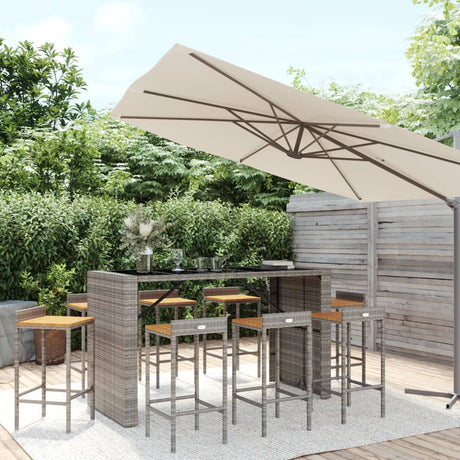 9 Piece Garden Bar Set Poly Rattan& Solid Wood Acacia