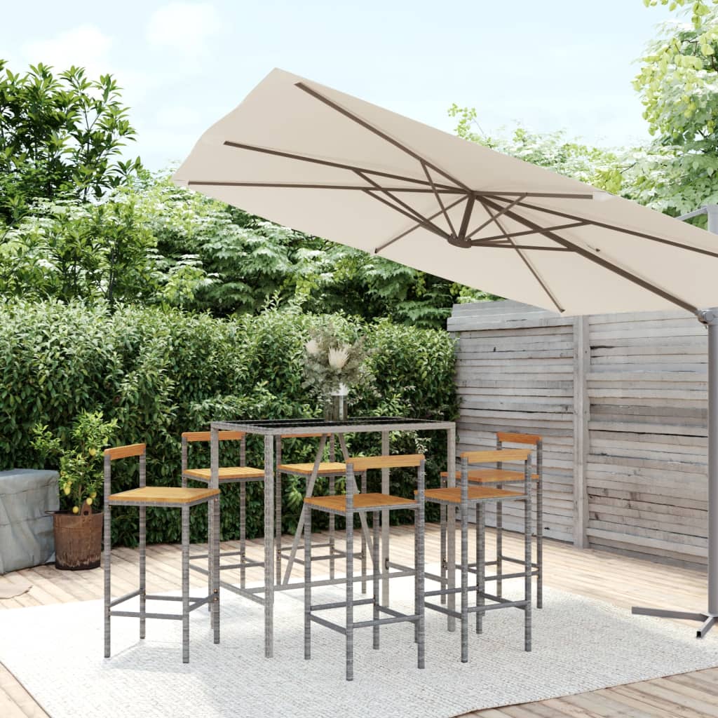 7 Piece Garden Bar Set Poly Rattan& Solid Wood Acacia