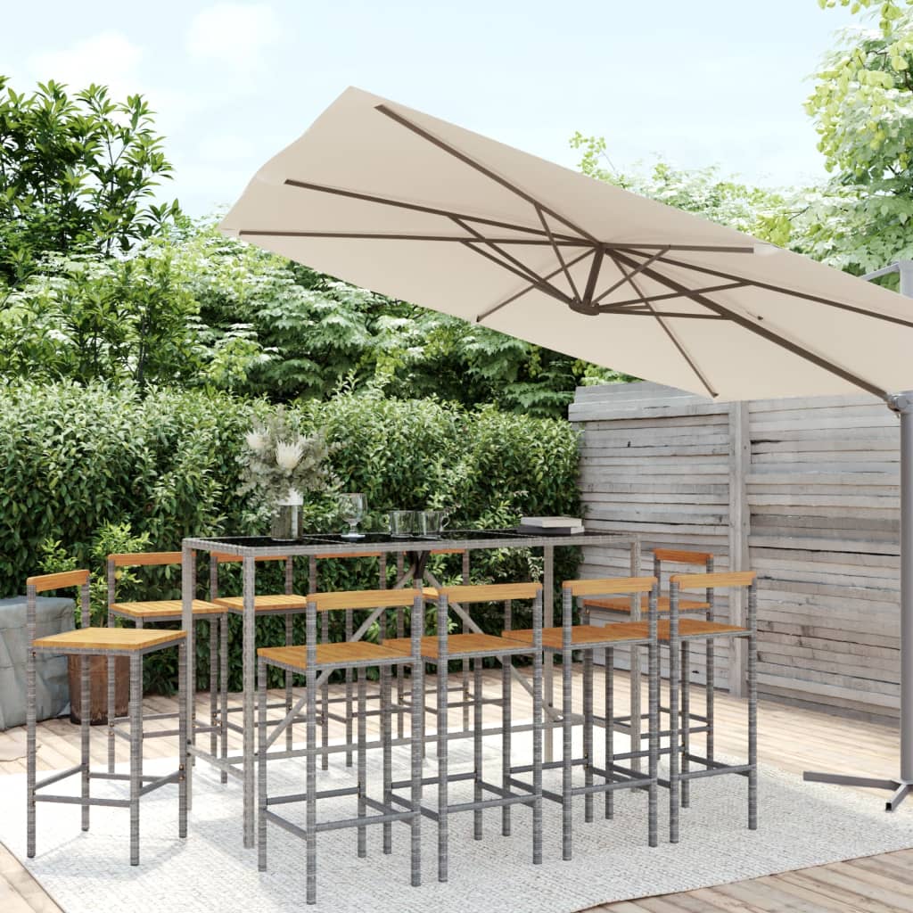 7 Piece Garden Bar Set Poly Rattan& Solid Wood Acacia