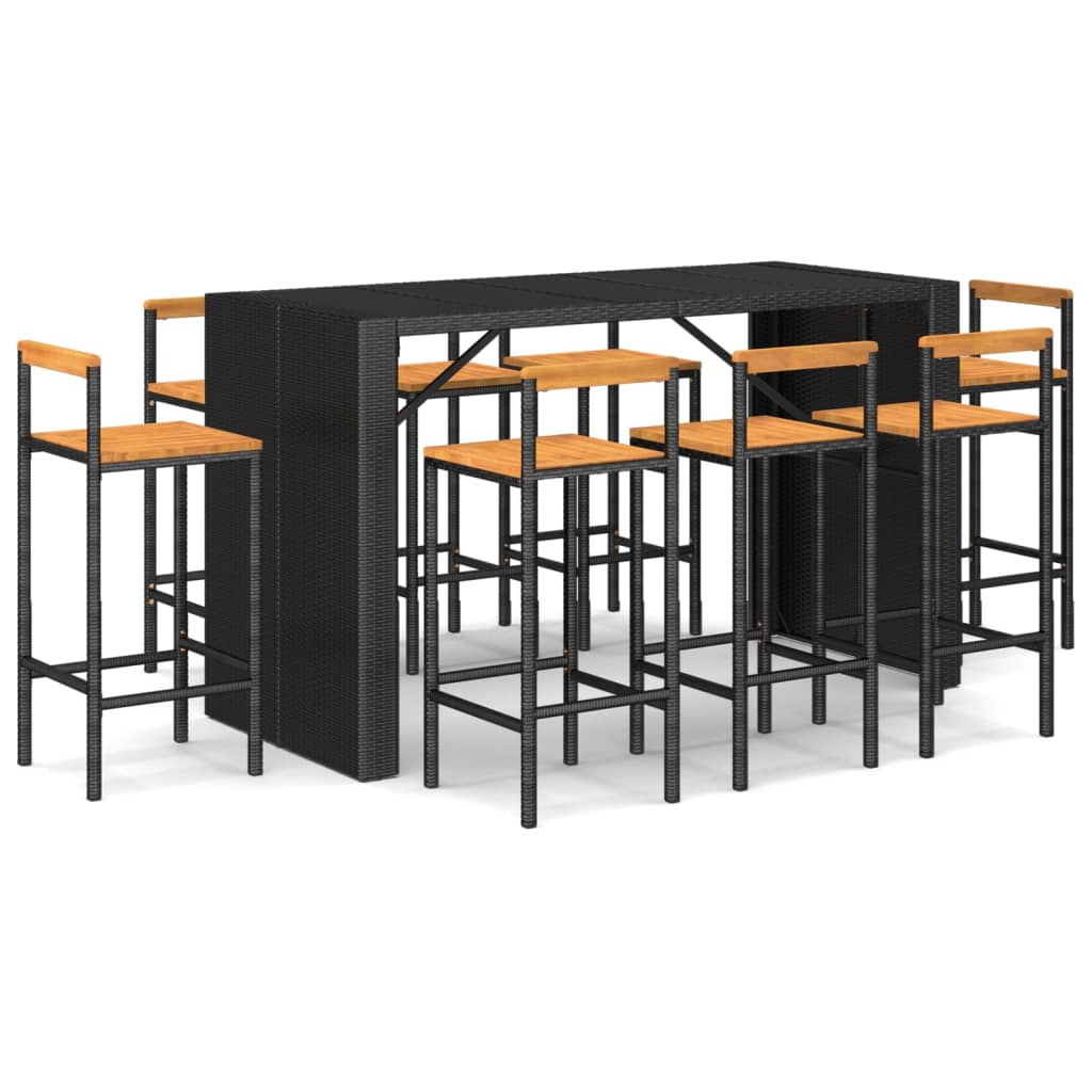 9 Piece Garden Bar Set Poly Rattan& Solid Wood Acacia