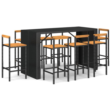 9 Piece Garden Bar Set Poly Rattan& Solid Wood Acacia