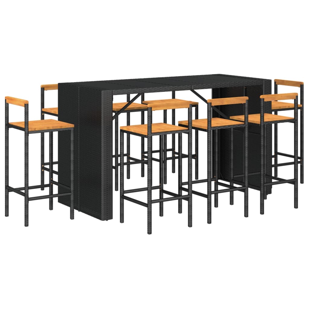 9 Piece Garden Bar Set Poly Rattan& Solid Wood Acacia