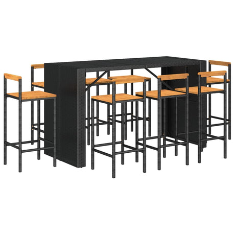 9 Piece Garden Bar Set Poly Rattan& Solid Wood Acacia