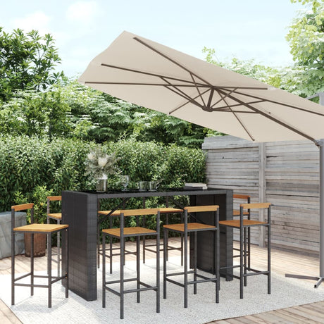 9 Piece Garden Bar Set Poly Rattan& Solid Wood Acacia