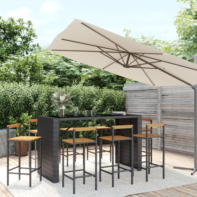 9 Piece Garden Bar Set Poly Rattan& Solid Wood Acacia