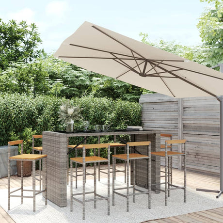 9 Piece Garden Bar Set Poly Rattan& Solid Wood Acacia