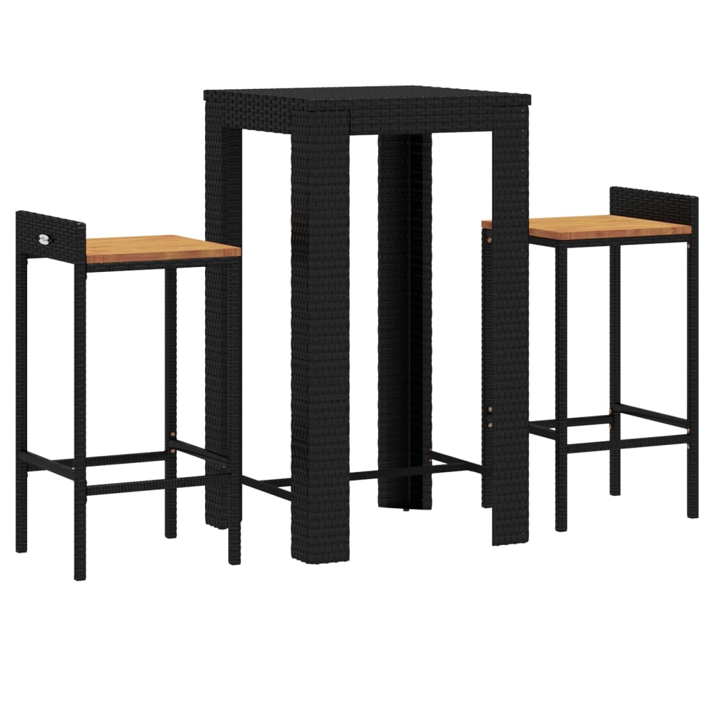 3 Piece Garden Bar Set Poly Rattan&Solid Wood Acacia