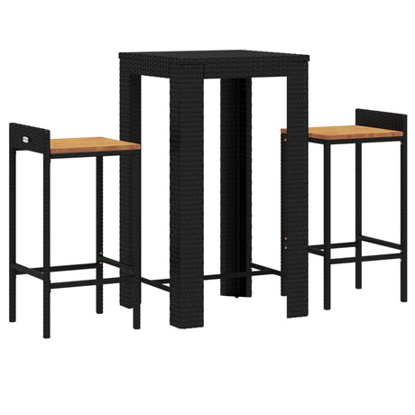 3 Piece Garden Bar Set Poly Rattan&Solid Wood Acacia