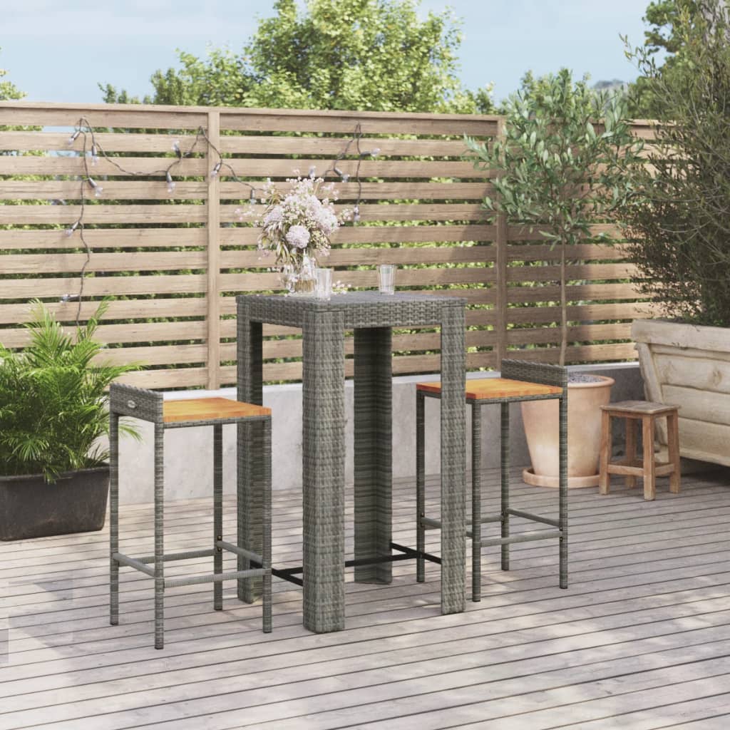3 Piece Garden Bar Set Poly Rattan&Solid Wood Acacia