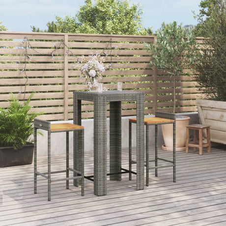 3 Piece Garden Bar Set Poly Rattan&Solid Wood Acacia