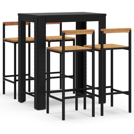 5 Piece Garden Bar Set Poly Rattan&Solid Wood Acacia