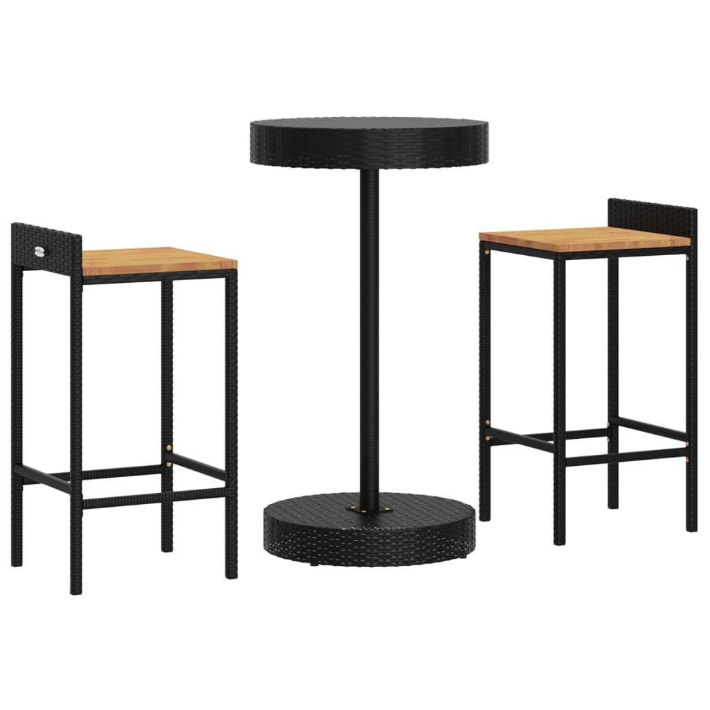 3 Piece Garden Bar Set Poly Rattan&Solid Wood Acacia