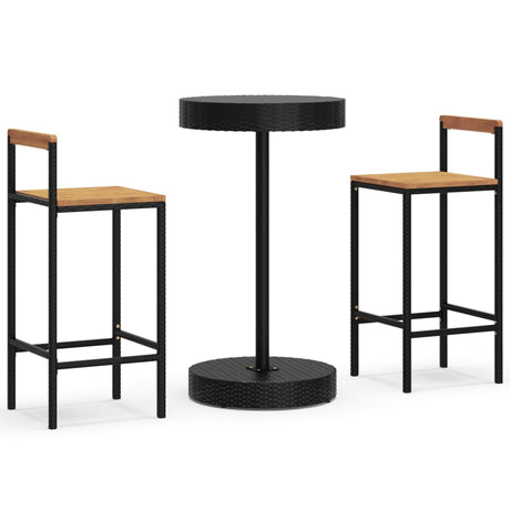 3 Piece Garden Bar Set Poly Rattan&Solid Wood Acacia