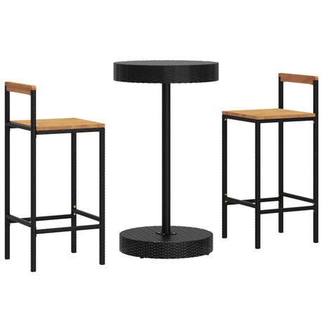 3 Piece Garden Bar Set Poly Rattan&Solid Wood Acacia