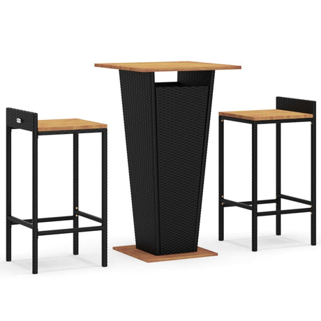 3 Piece Garden Bar Set Poly Rattan&Solid Wood Acacia