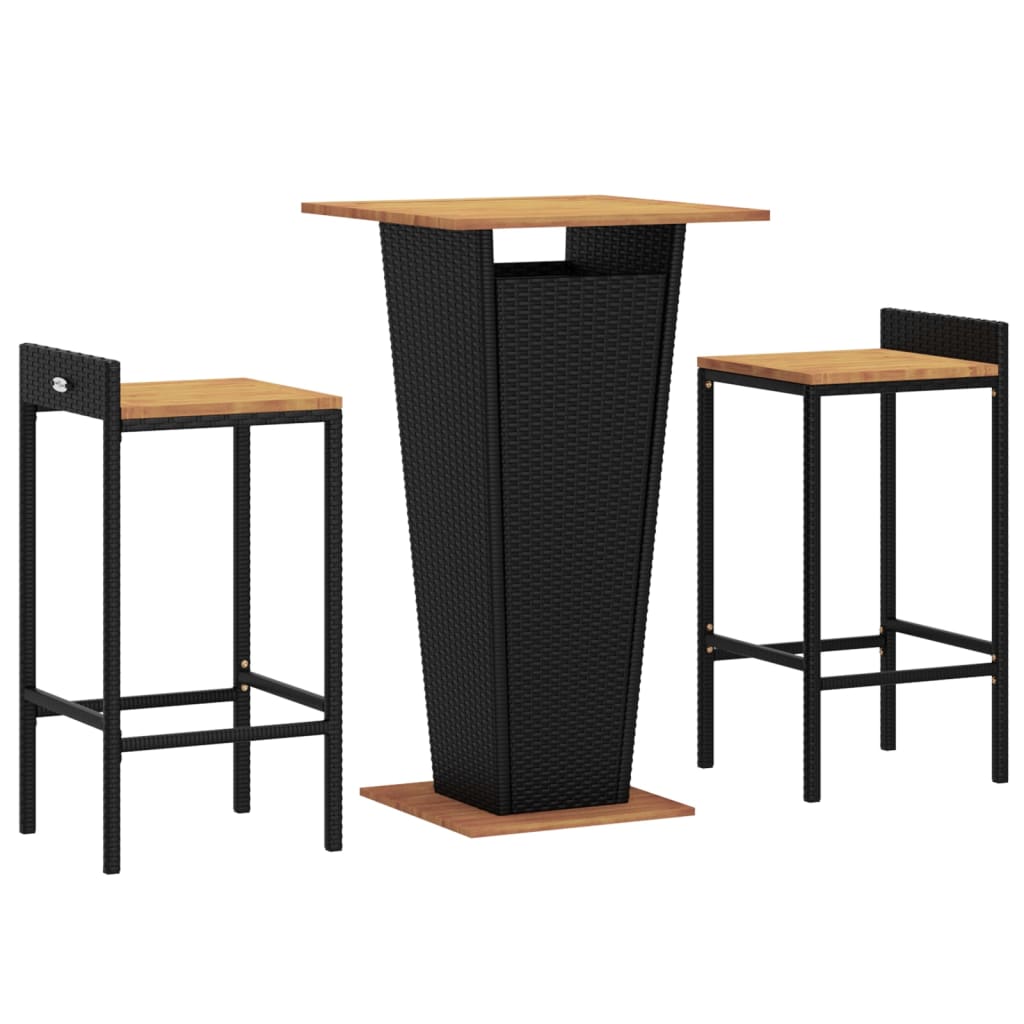 3 Piece Garden Bar Set Poly Rattan&Solid Wood Acacia