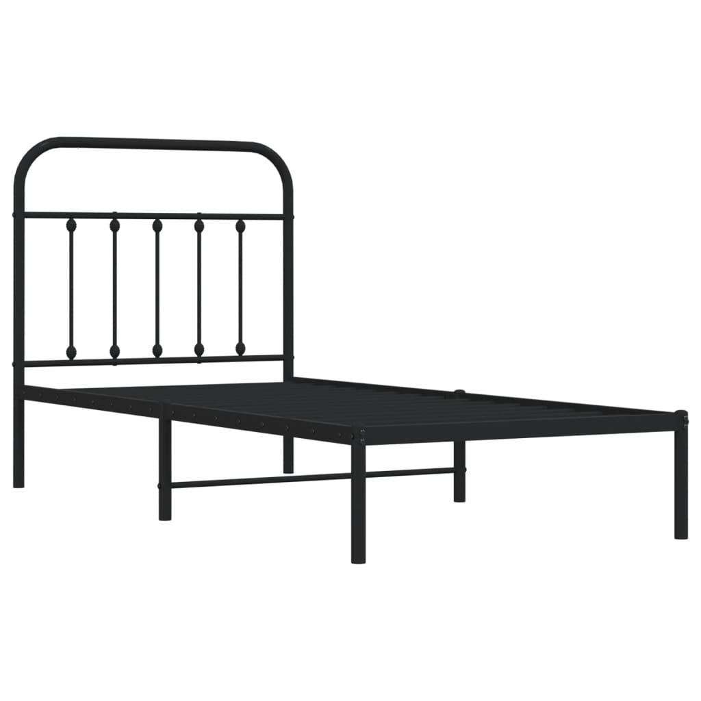 Metal Bed Frame without Mattress with Headboard Black 90x190cm