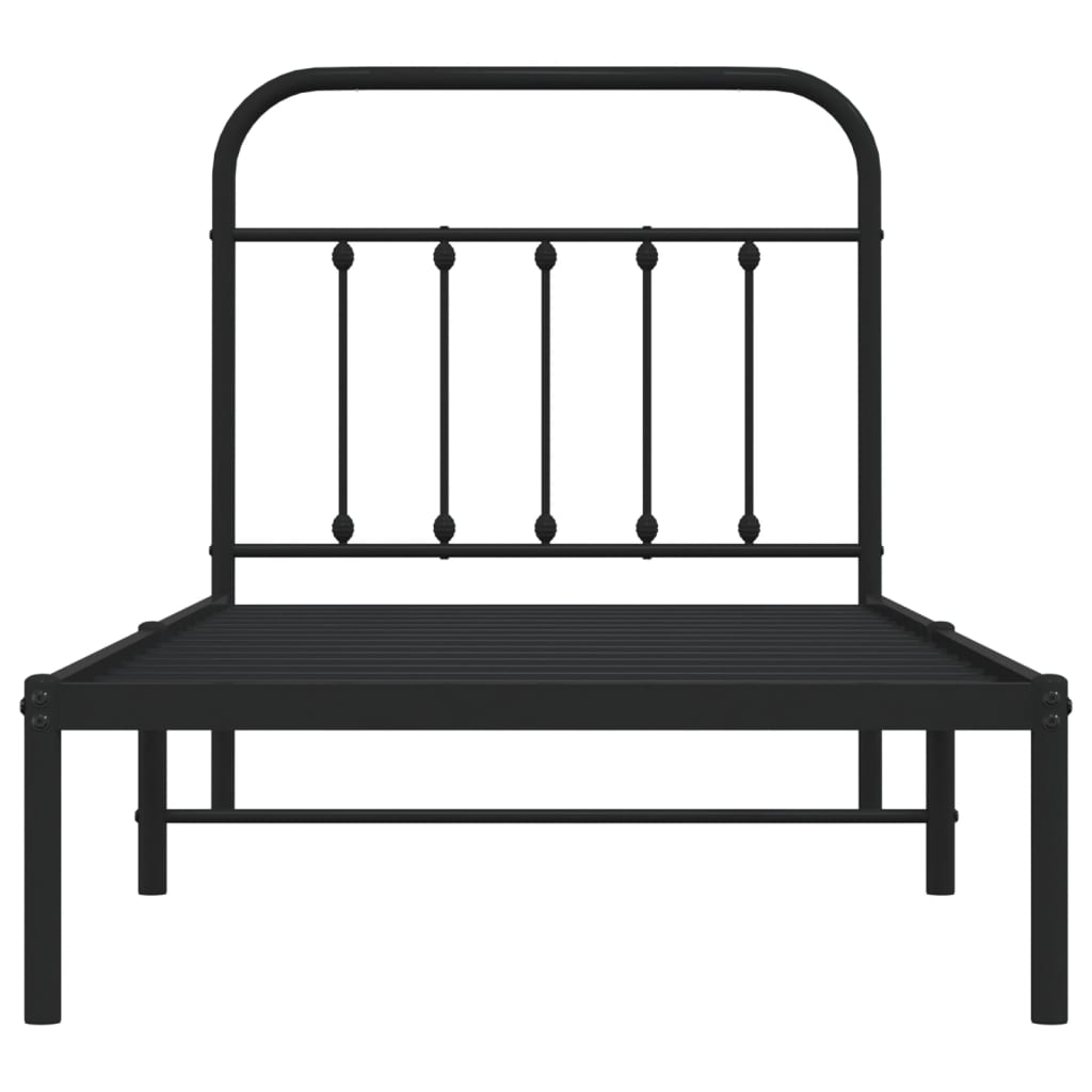 Metal Bed Frame without Mattress with Headboard Black 90x190cm