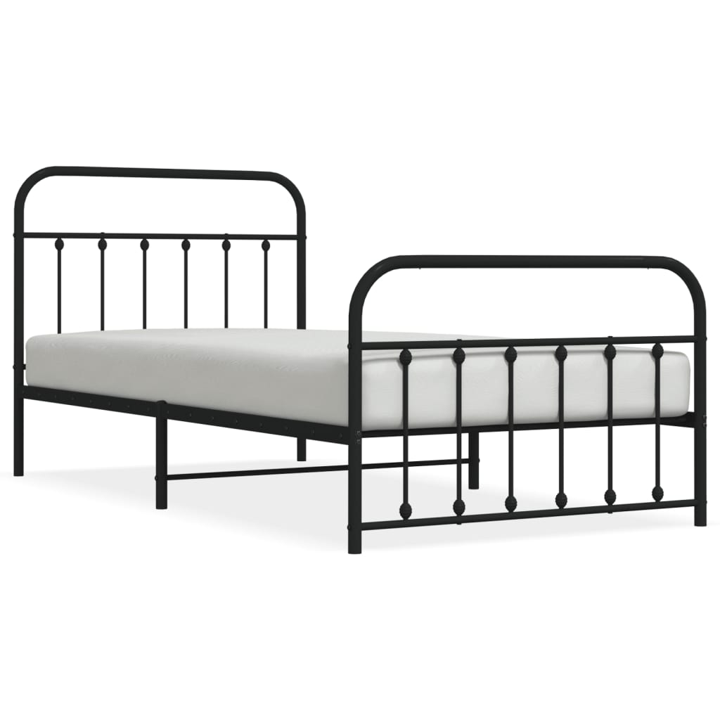 Metal Bed Frame without Mattress with Footboard Black 107x203cm