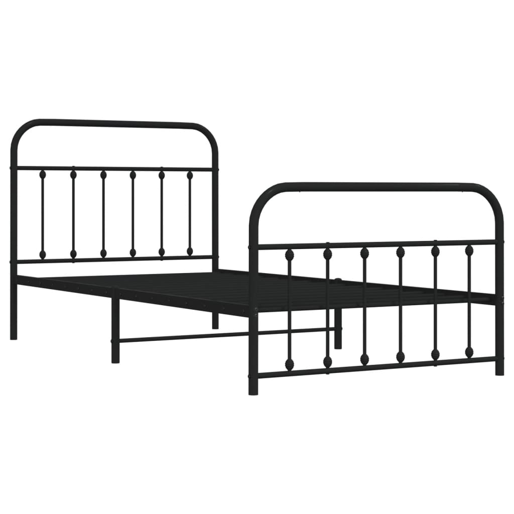 Metal Bed Frame without Mattress with Footboard Black 107x203cm