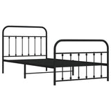Metal Bed Frame without Mattress with Footboard Black 107x203cm
