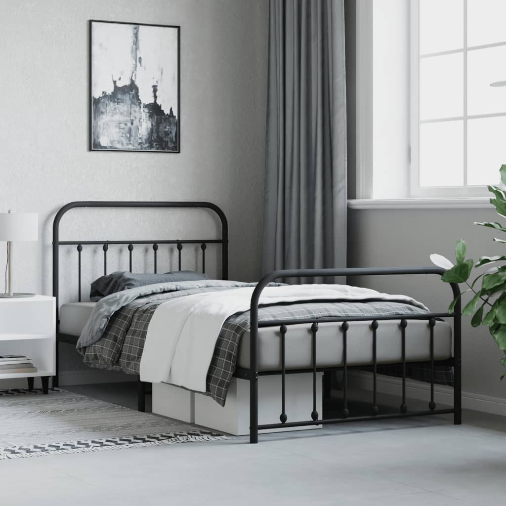 Metal Bed Frame without Mattress with Footboard Black 107x203cm