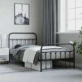 Metal Bed Frame without Mattress with Footboard Black 107x203cm
