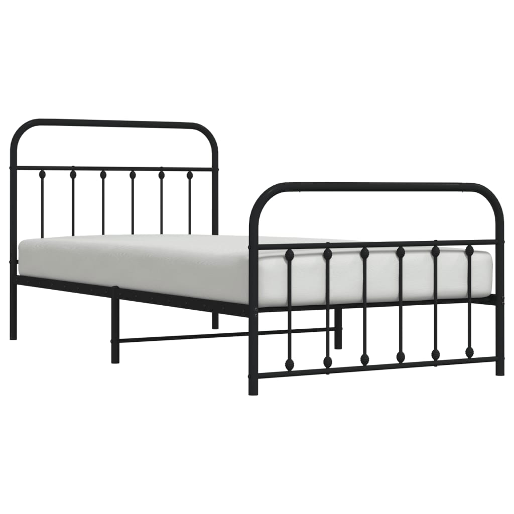 Metal Bed Frame without Mattress with Footboard Black 107x203cm