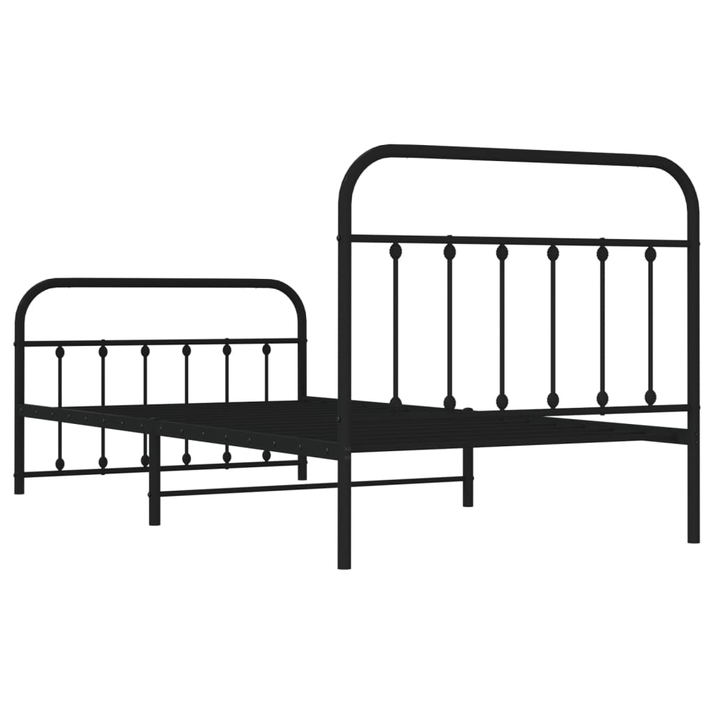 Metal Bed Frame without Mattress with Footboard Black 107x203cm